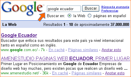 Primer Lugar en Posicionamiento en Google Ecuador, Google de Ecuador